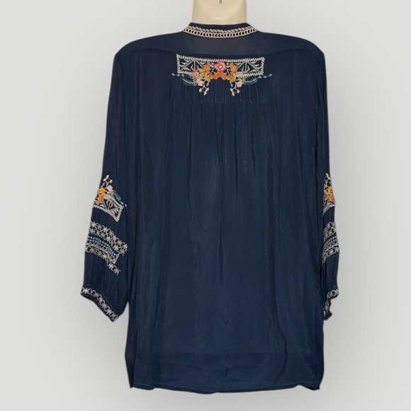 Johnny Was Navy Floral Embroidered Button Tunic - Picture 4 of 16